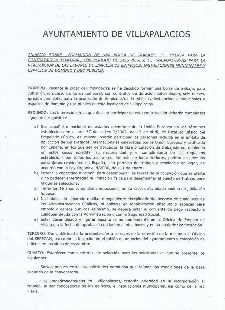 Parte 1 del documento: BANDO BOLSA DE TRABAJO 