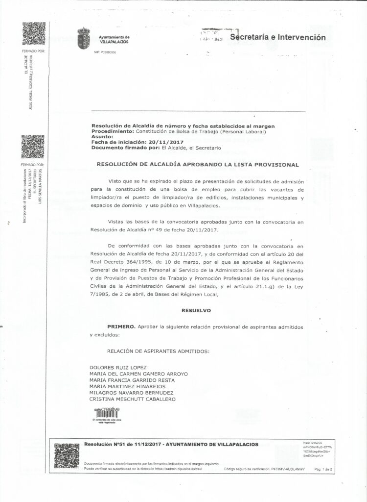 Parte 2 del documento: RESULTADO ADMISION BOLSA TRABAJO 