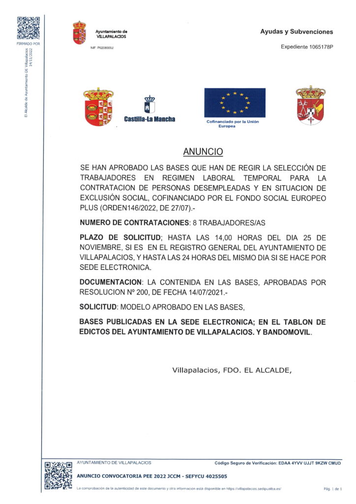 Imagen oficial para noticia: PLAN EMPLEO PARA CONTRATACION DESEMPLEADOS Y EN EXCLUSION SOCIAL